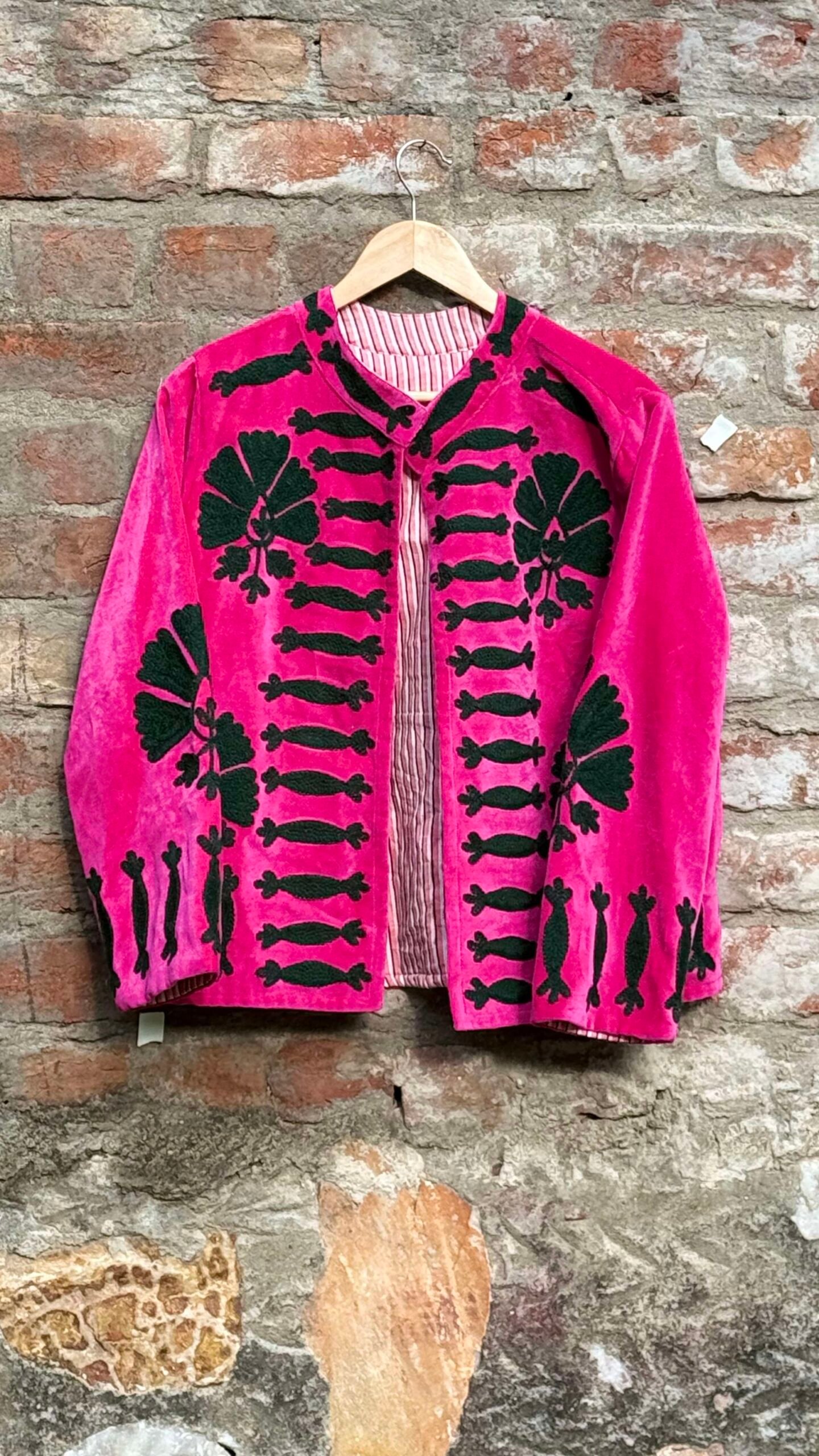 Womens Pink Velvet Embroidered Jacket with Floral Design - Image 4