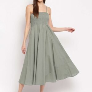 Women's Viscose Rayon Solid Shoulder Straps Sleeveless Flared Gown Drees (Pista)