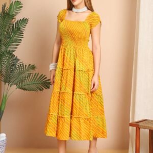 Women's Viscos Rayon Printed Off Shoulder Midi Dress For Summer And Casual Wear