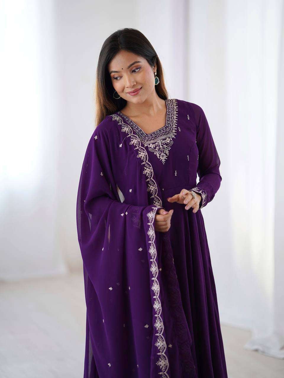 Womens Fox Georgette Anarkali Kurti with Pant & Dupatta Set - Image 8